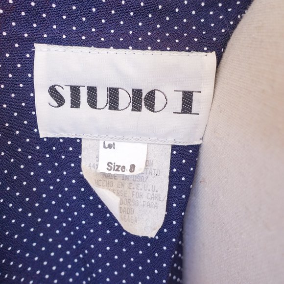 Vintage Studio I 60's Style Short Sleeve Navy White Polka Dot Work Office Dress - Picture 8 of 8